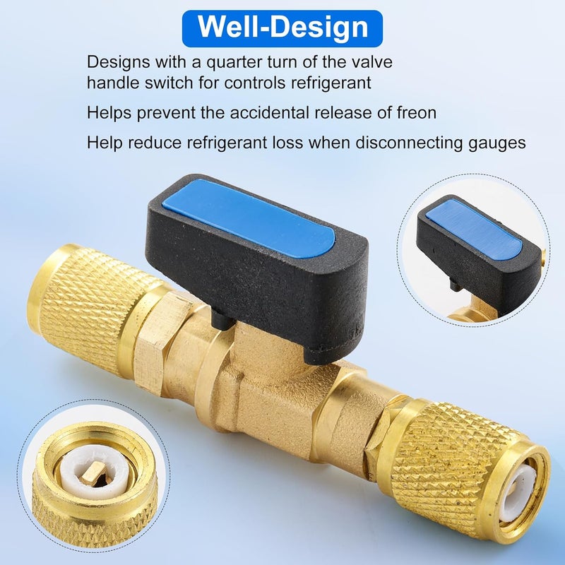 Tigbear 1/4 SAE Female HVAC Control Valve Air Conditioner Ball Valve, 1/4 SAE Female Thread Adapter for R410A R134A R12 R22 AC Charging Hoses Refrigerant Refrigerant Shut-Off Ball Adaper - Image 4